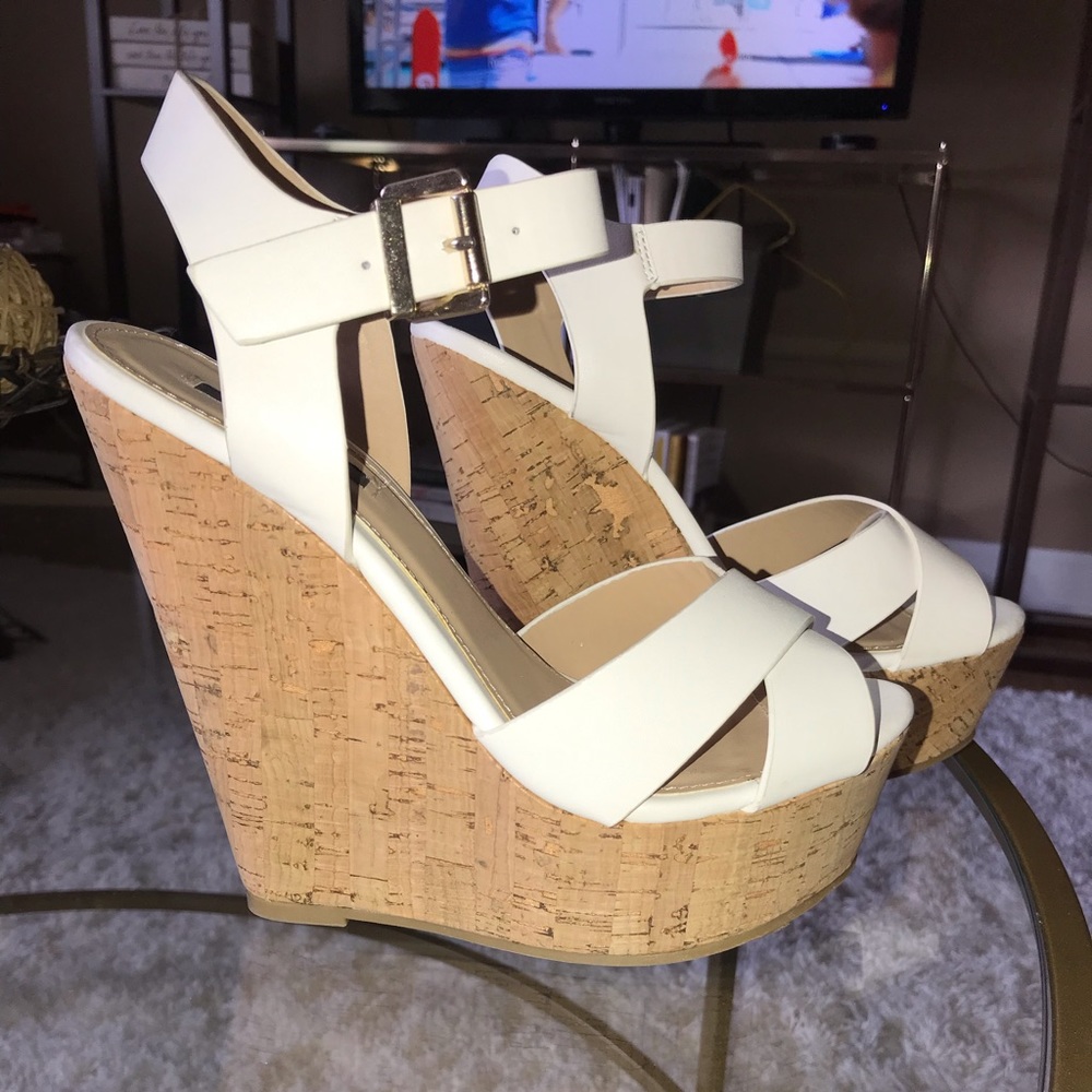 Forever 21 White Wedge Sandals - Size US 7